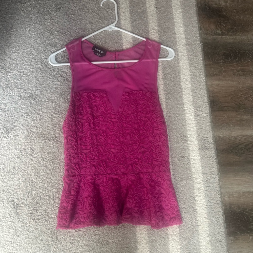Bebe Magenta Lace Peplum Top
